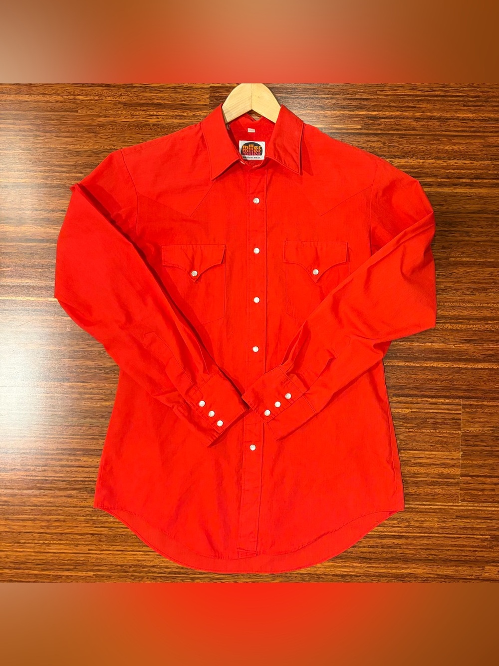 Vintage Miller Western Wear Red Pearl Snap Shirt Size 15.5 34 Medium Rockabilly